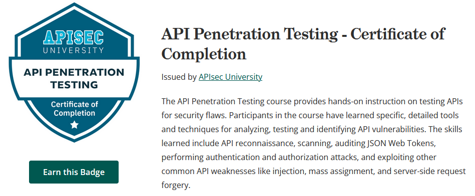 Credly - API Penetration Testing - Badge