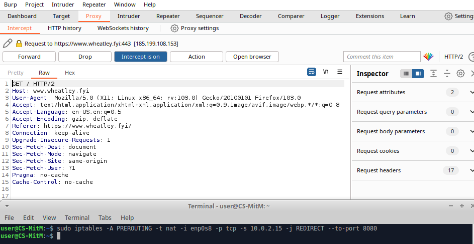 MitM - Capturing a request with Burpsuite