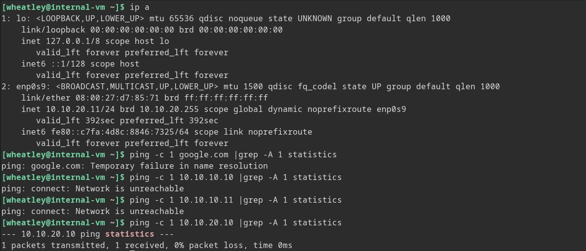 Internal-VM ip and ping check