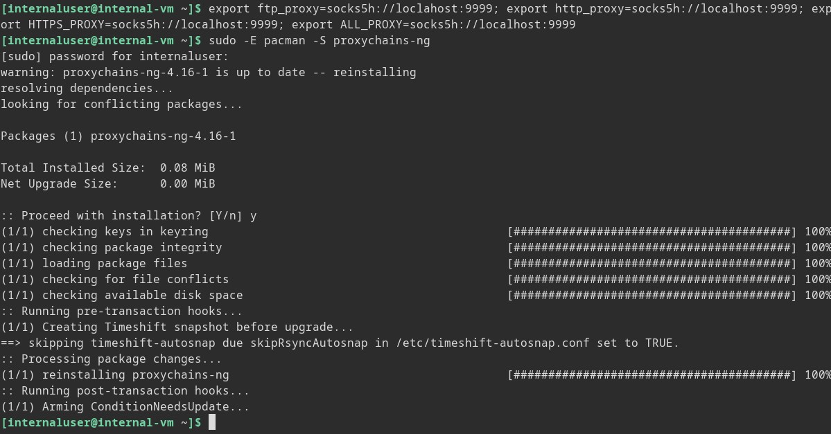 Step 6 installing a proxychains on Internal-VM